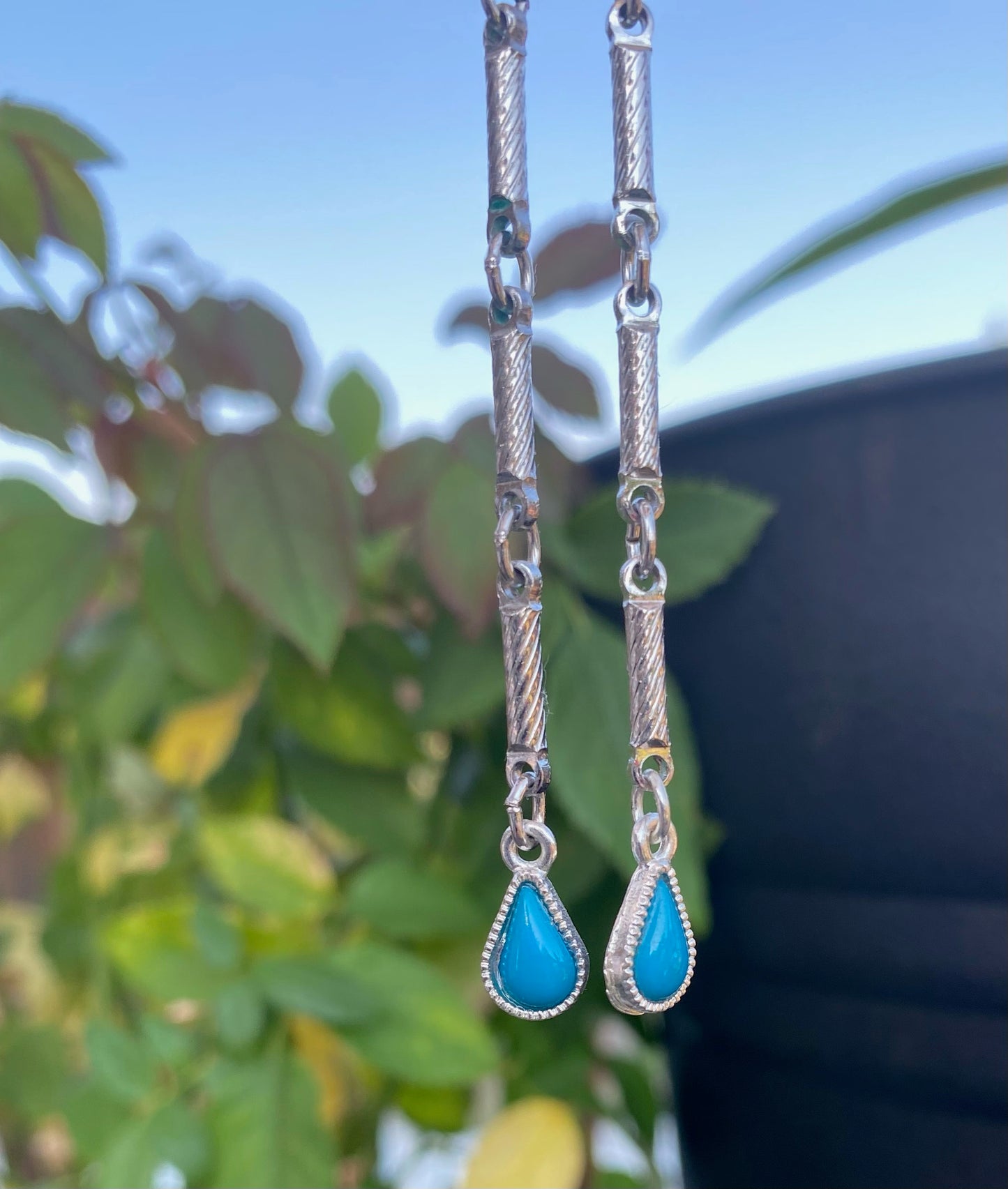 Silver Links with Blue Tear Drops