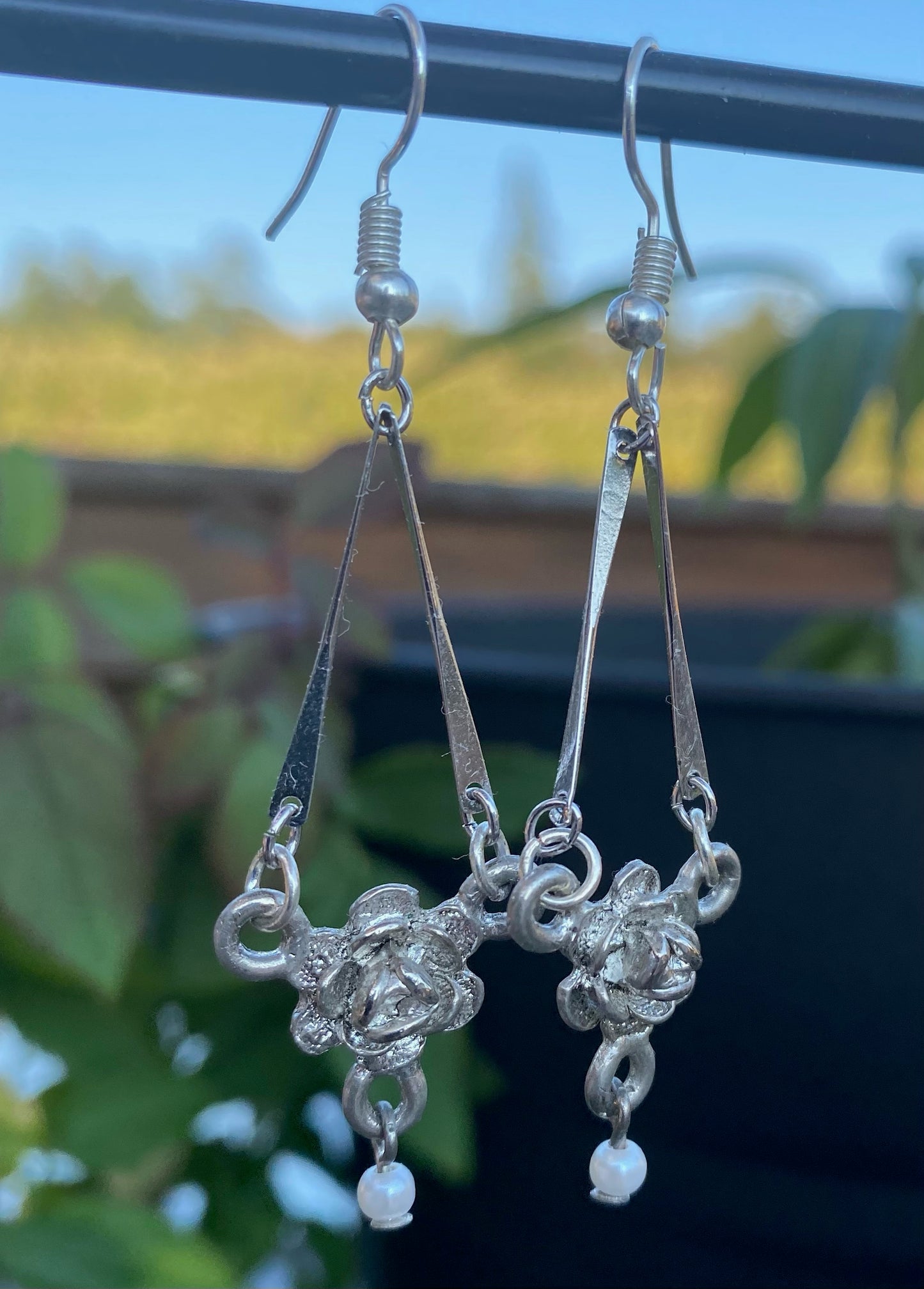Silver Rose with Faux Pearl