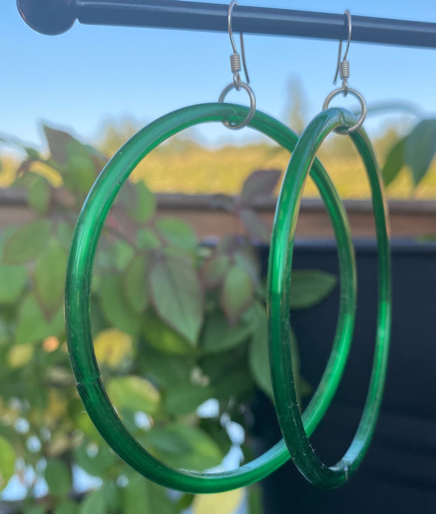 Vintage Green Glass Hoops