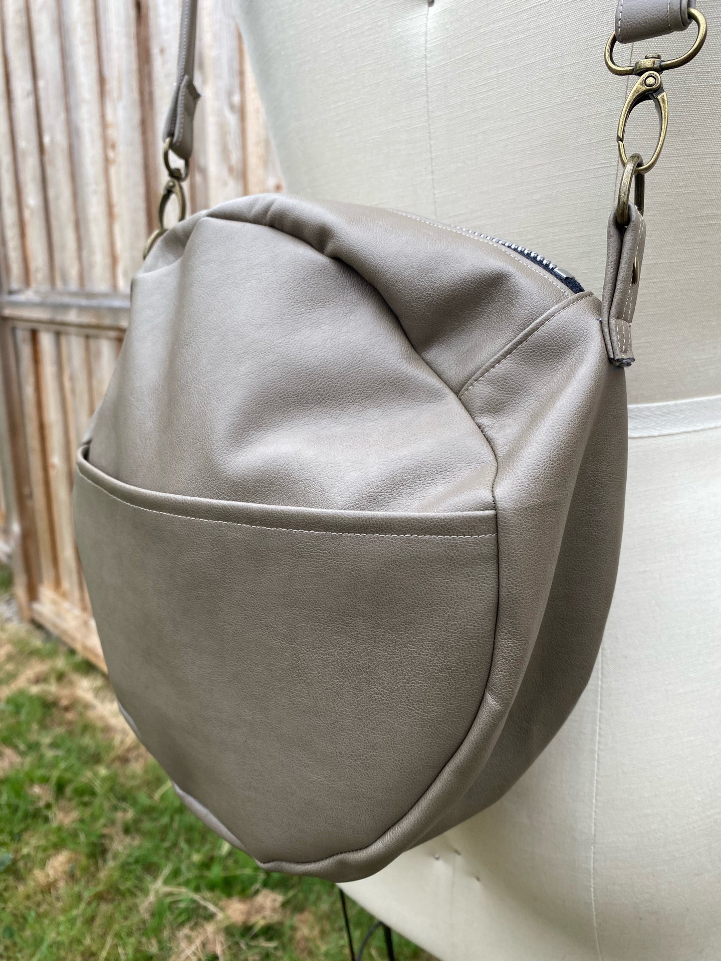 Taupe Faux Leather Round Bag