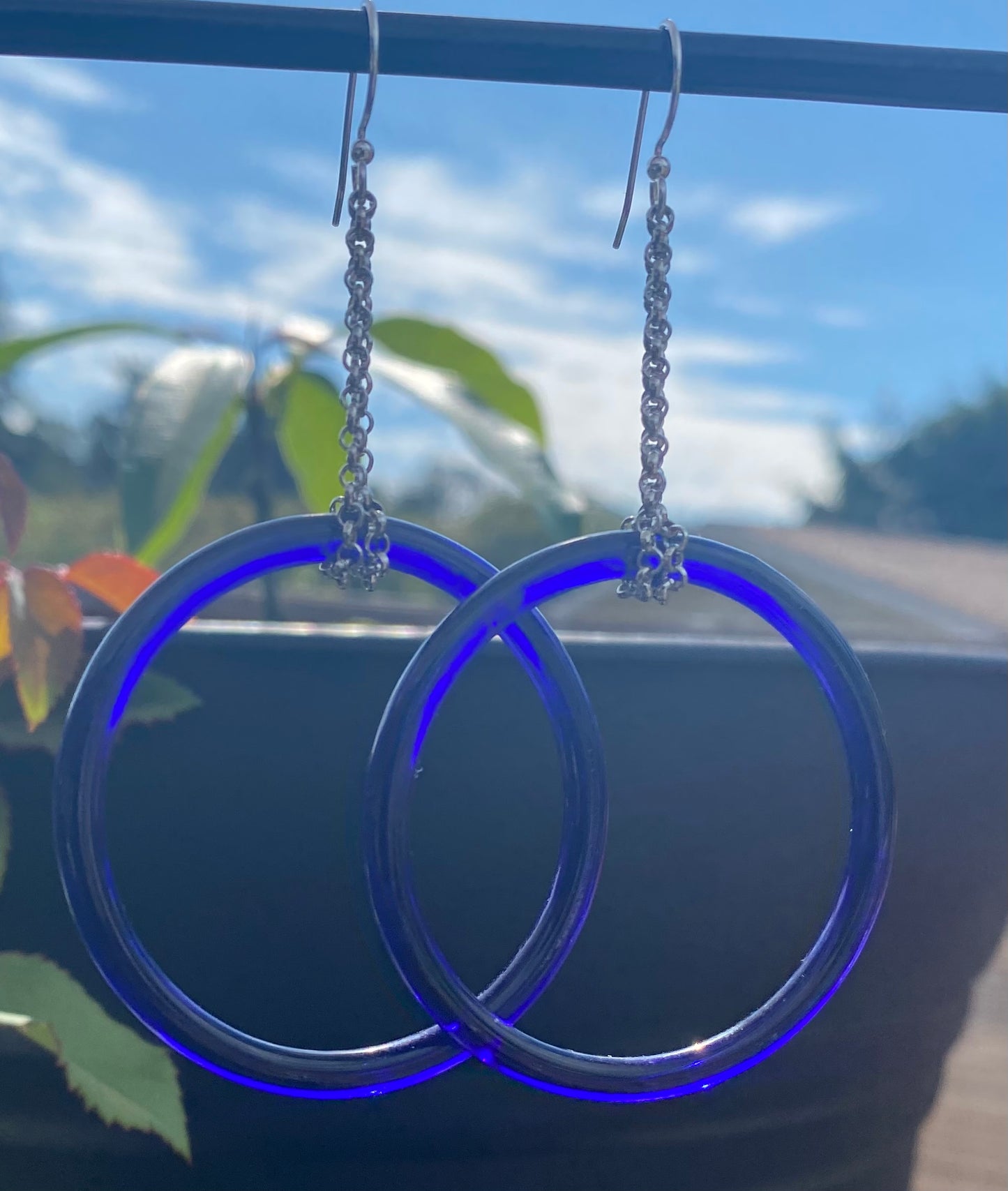 Vintage Blue Glass Hoops on Chain