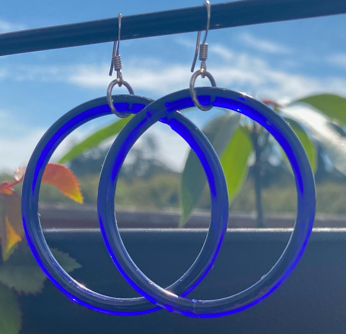 Vintage Blue Glass Hoops