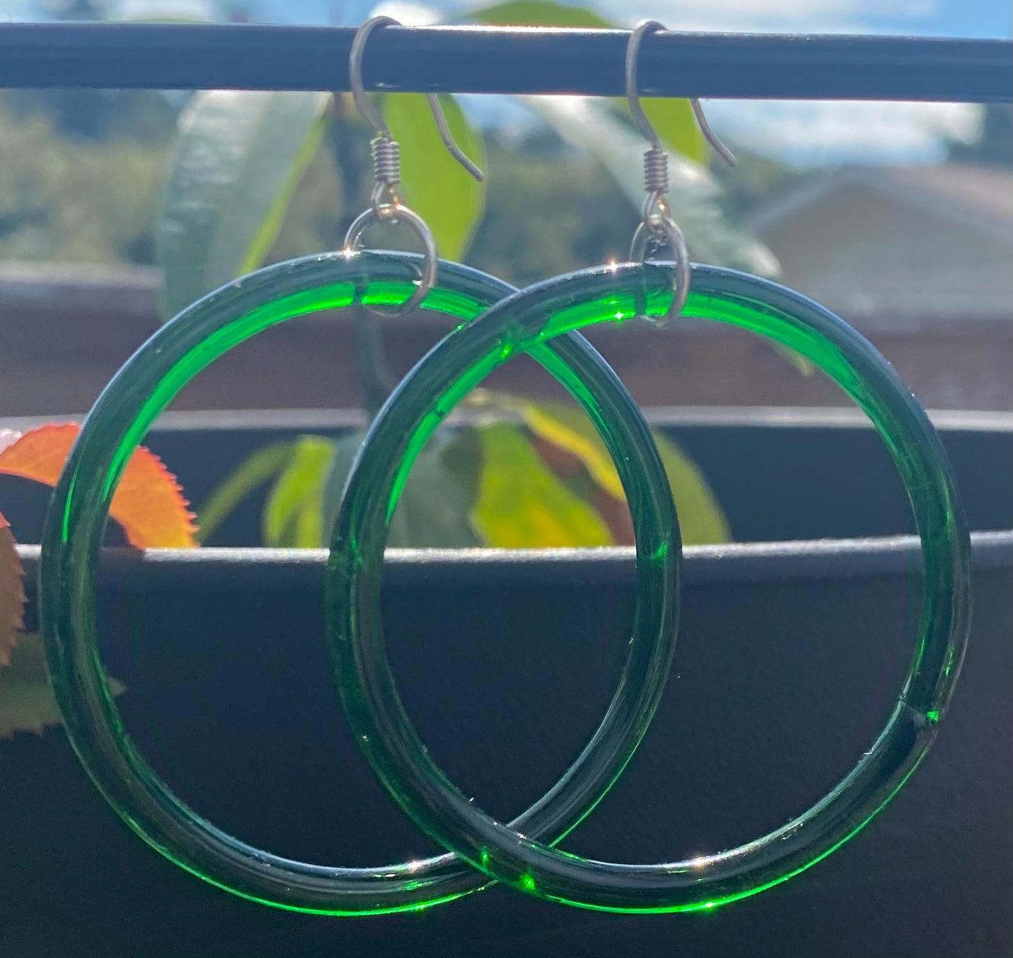 Vintage Green Glass Hoops