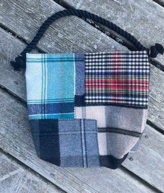 Plaid Patchwork Boho Bag ~ Black handle