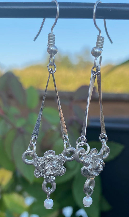 Silver Rose with Faux Pearl