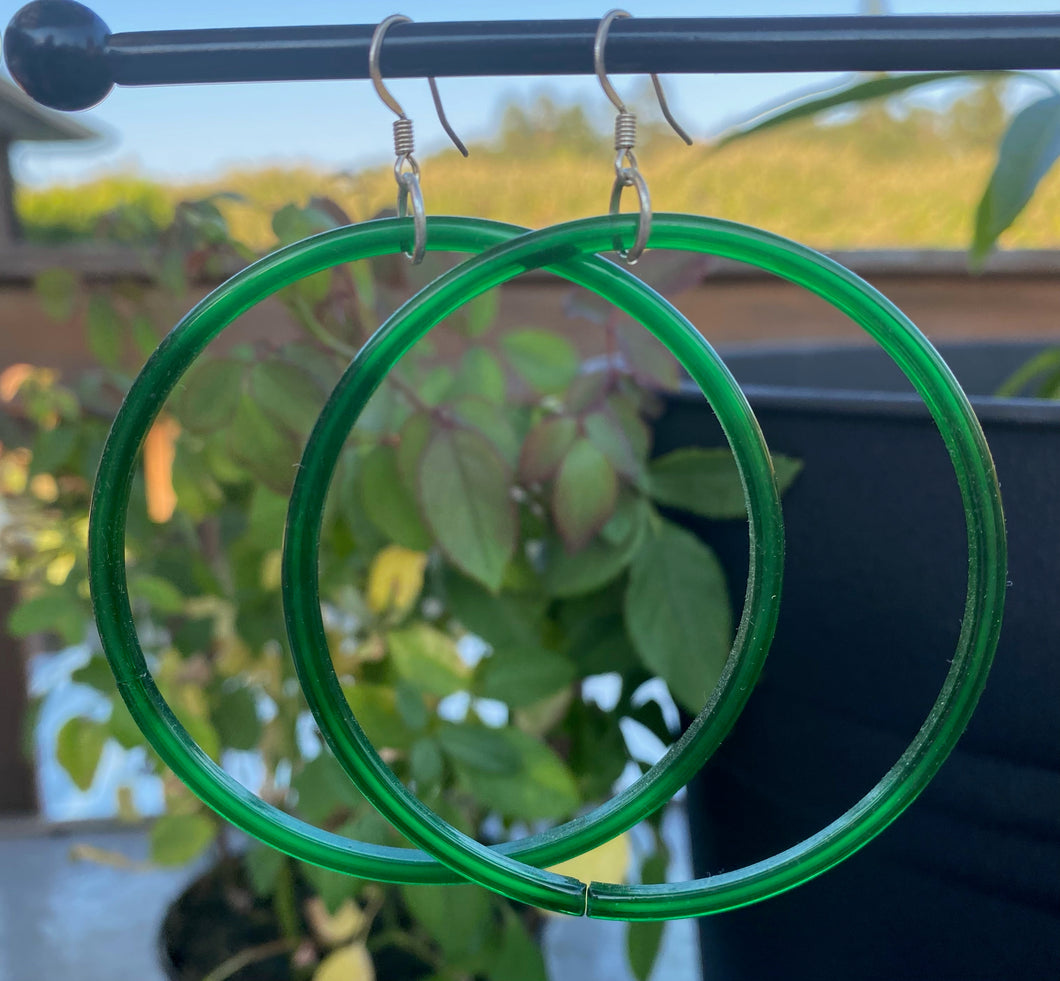 Vintage Green Glass Hoops