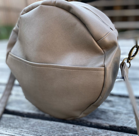 Taupe Faux Leather Round Bag