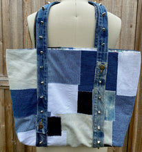 Load image into Gallery viewer, Patchwork Denim Bag with Cotton Lining
