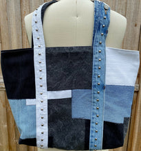 Load image into Gallery viewer, Patchwork Denim Bag with Linen Lining
