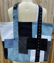 Load image into Gallery viewer, Patchwork Denim Bag with Linen Lining
