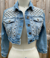 Load image into Gallery viewer, Cropped Studded Denim Jacket - Size Med
