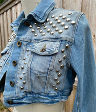 Load image into Gallery viewer, Cropped Studded Denim Jacket - Size Med
