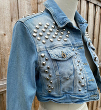 Load image into Gallery viewer, Cropped Studded Denim Jacket - Size Med
