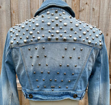 Load image into Gallery viewer, Cropped Studded Denim Jacket - Size Med
