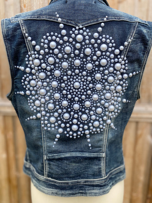 Dark Blue Denim Mandala Vest - Size Med