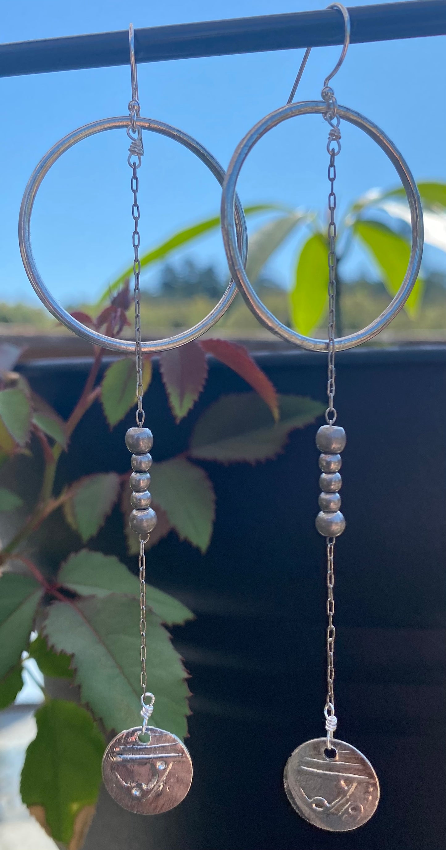 Pewter Hoops with Vintage Chain & Silver Coins