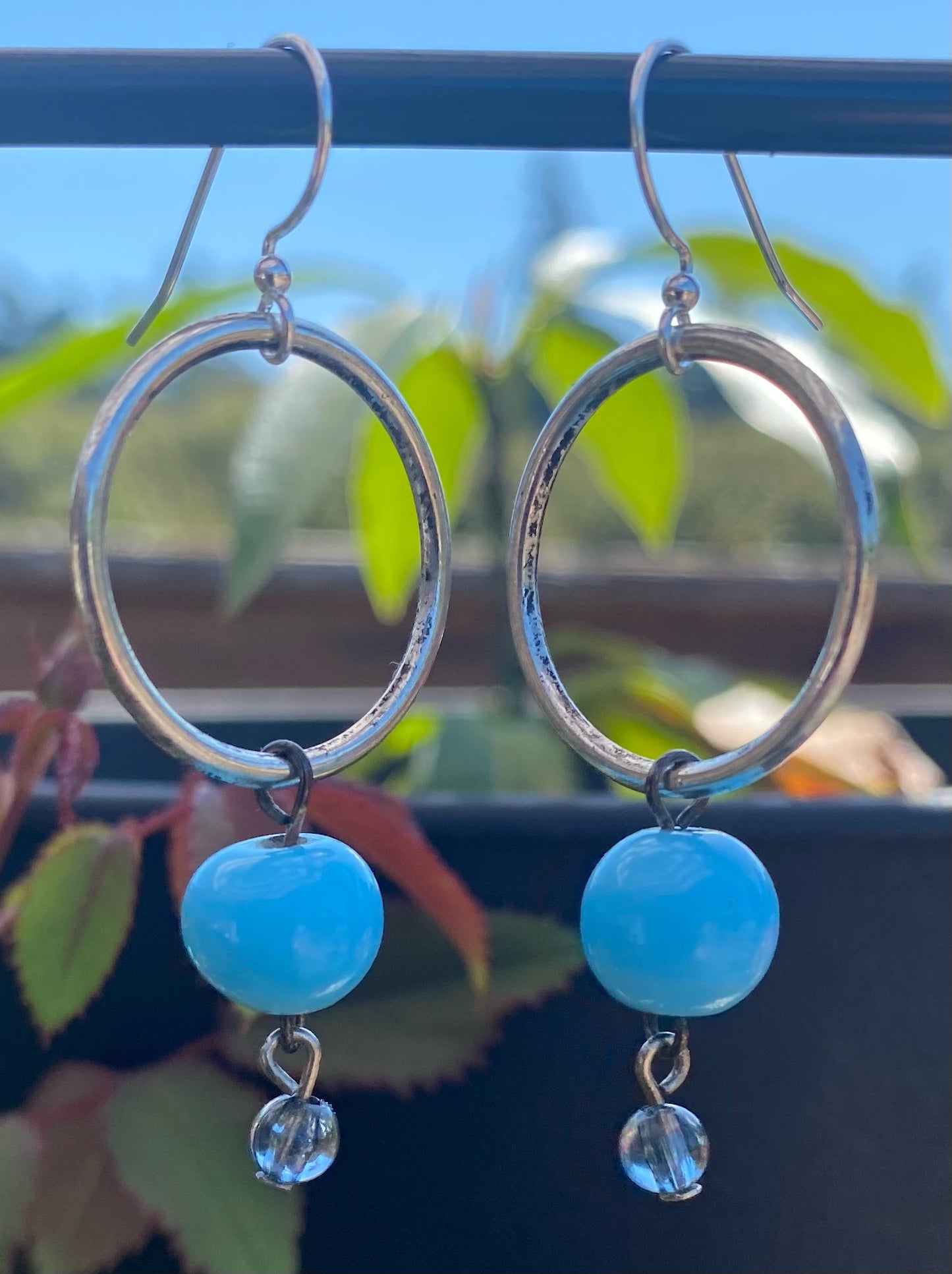 Vintage Italian Blue Glass & Pewter Hoops