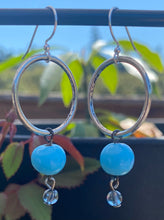 Load image into Gallery viewer, Vintage Italian Blue Glass &amp; Pewter Hoops
