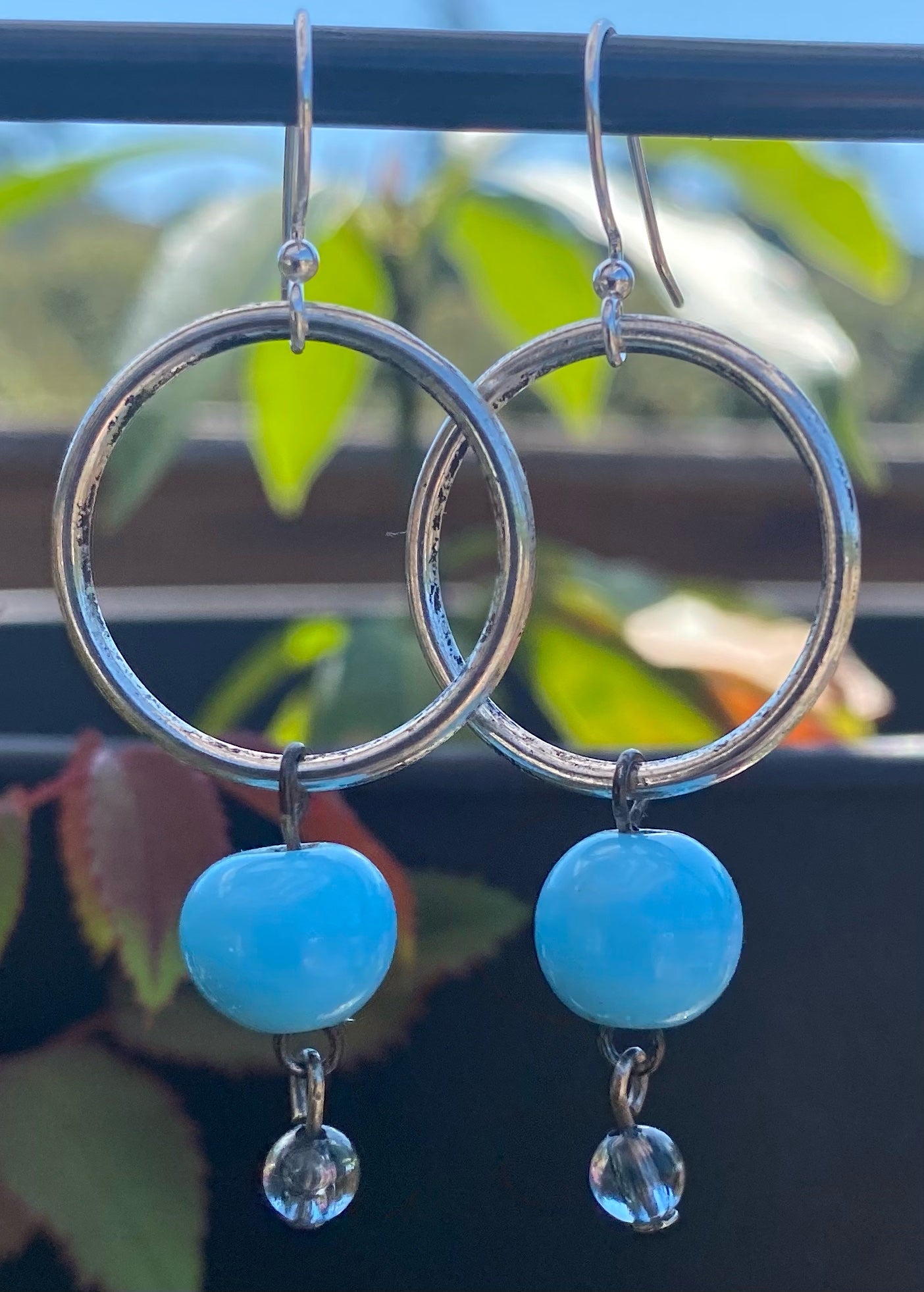 Vintage Italian Blue Glass & Pewter Hoops