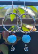 Load image into Gallery viewer, Vintage Italian Blue Glass &amp; Pewter Hoops
