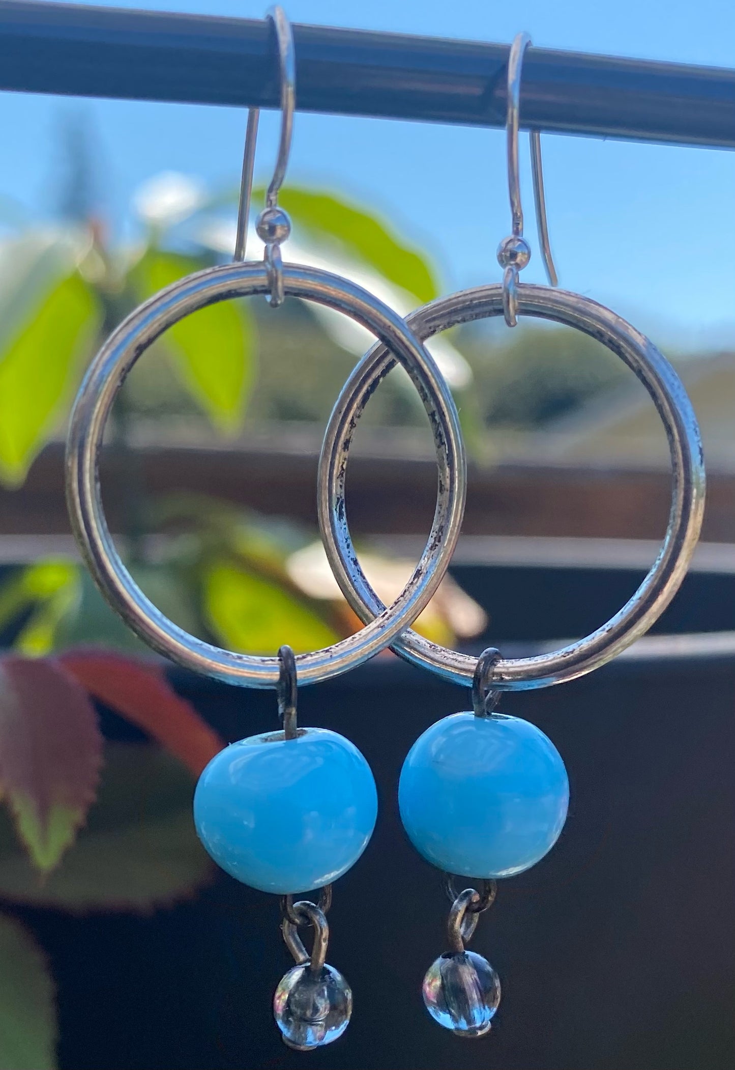 Vintage Italian Blue Glass & Pewter Hoops