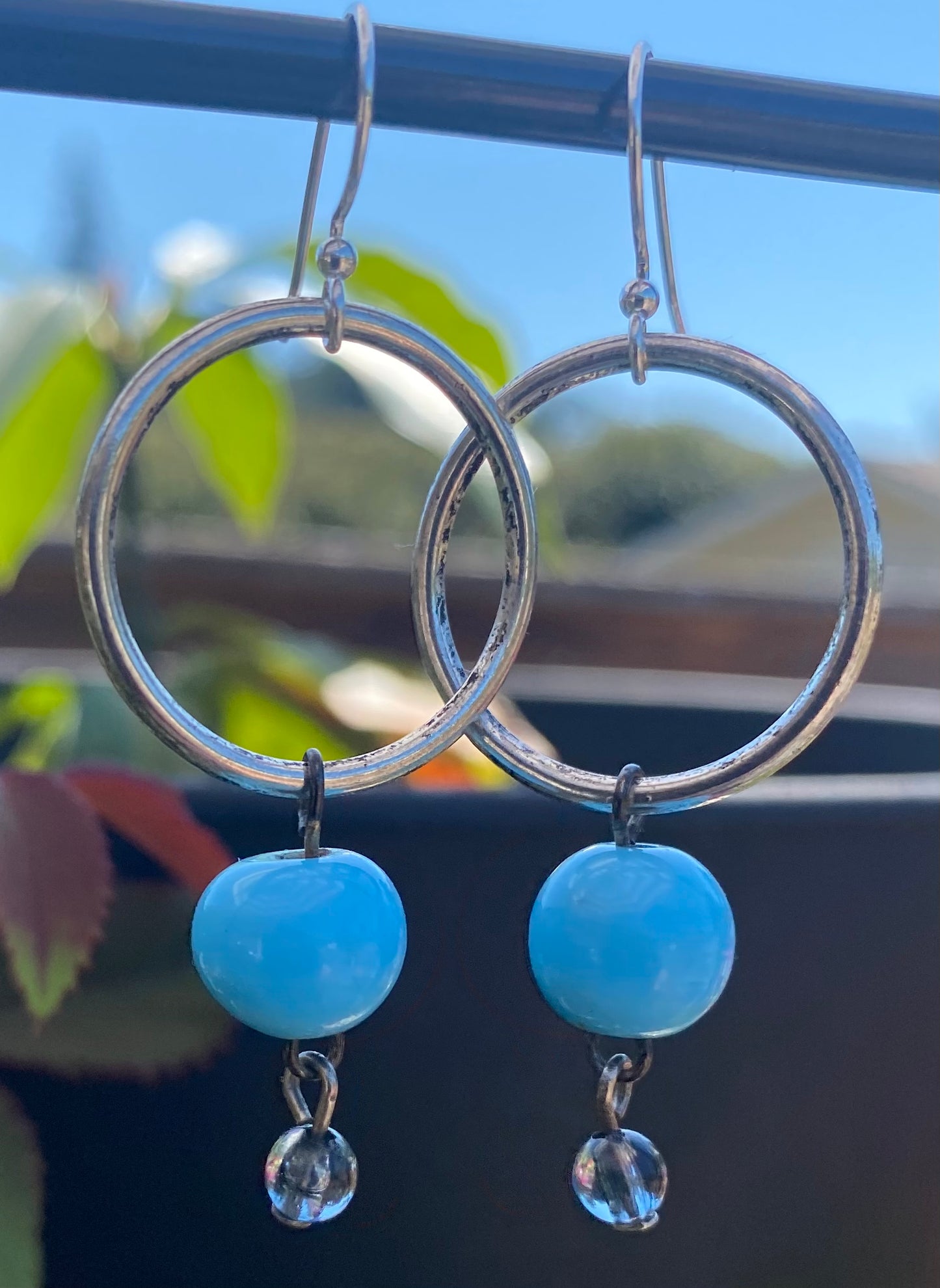 Vintage Italian Blue Glass & Pewter Hoops