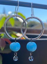 Load image into Gallery viewer, Vintage Italian Blue Glass &amp; Pewter Hoops
