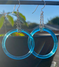 Load image into Gallery viewer, Baby Blue Vintage Glass Hoops on Chain
