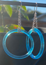 Load image into Gallery viewer, Baby Blue Vintage Glass Hoops on Chain
