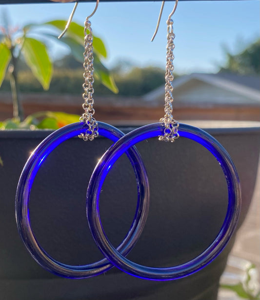Vintage Blue Glass Hoops on Chain
