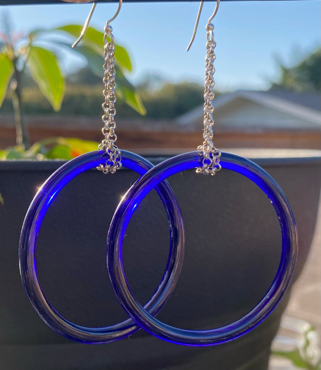 Vintage Blue Glass Hoops on Chain