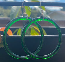 Load image into Gallery viewer, Vintage Green Glass Hoops
